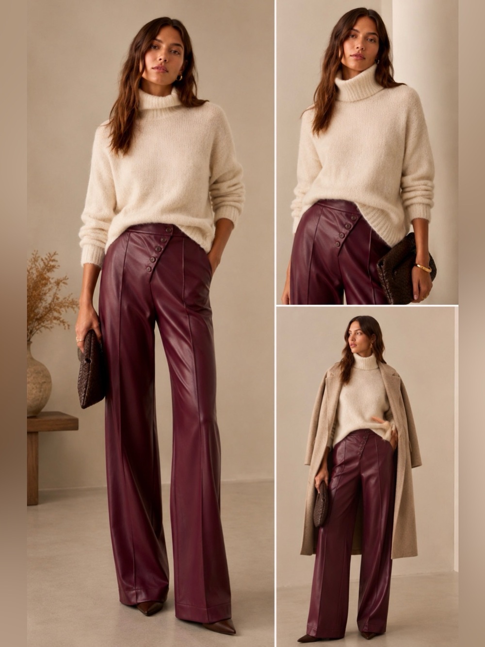 Jonathan Simkhai Burgundy/Plum/Mulberry Faux Leather Pants